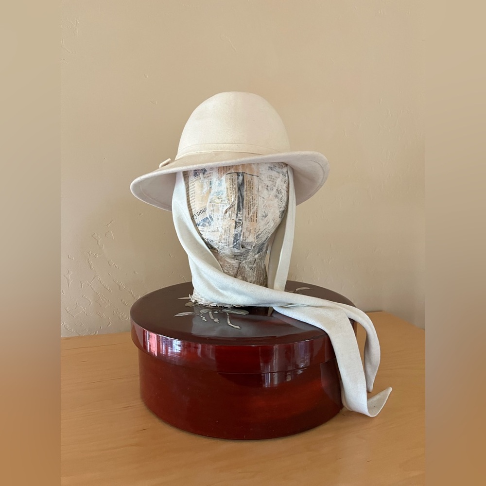 vintage creamy wool fedora with scarf